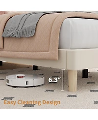 Homfan Velvet Bed Frame, Vertical Channel Tufted Headboard, Height Adjustable, Upholstered Platform Bed