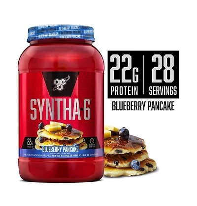 Bsn Syntha-6 Premium Protein Powder, Whey Protein, Micellar Casein, Milk Protein Isolate Blend, 5g Fat, Blueberry Pancake, 28 Servings