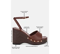London Rag Women's Colada Ankle Strap Studded Wedges