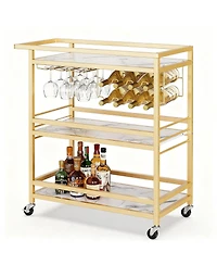 Yigii Bar Cart with Wine Rack & Glass Holder with Removable Tray - Swivel Casters