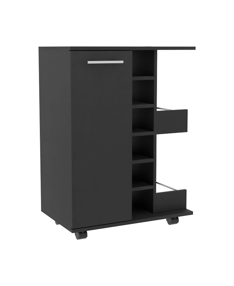 Flynama Bar Cart with 2 External Shelves, 6 Wine Racks and 1 Cabinet
