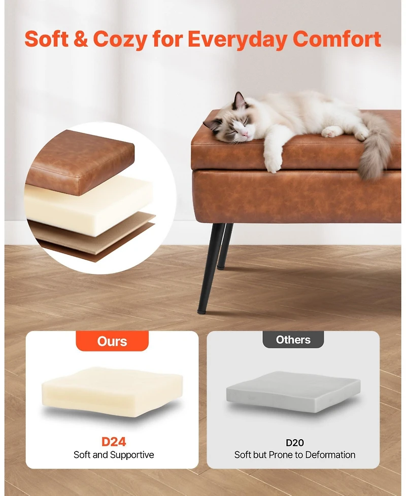 Gouun Pu Leather Storage Ottoman Bench with Metal Legs and Hidden Compartment, 660 lb Capacity