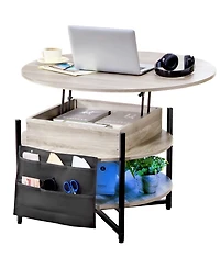 Gouun 35-Inch Round Lift Top Coffee Table with Gas Spring and Storage