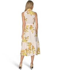 Calvin Klein Petite Printed Collared Neck Midi Shirt Dress