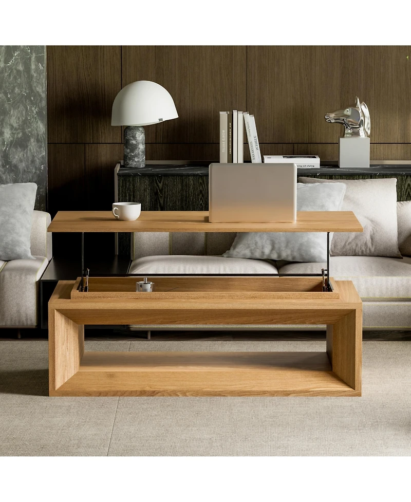Rainsken 43.3'' Lift-top Coffee Table, Rectangle Center Table with Storage and Adjustable Height, Solid Wood Veneered for Living Room