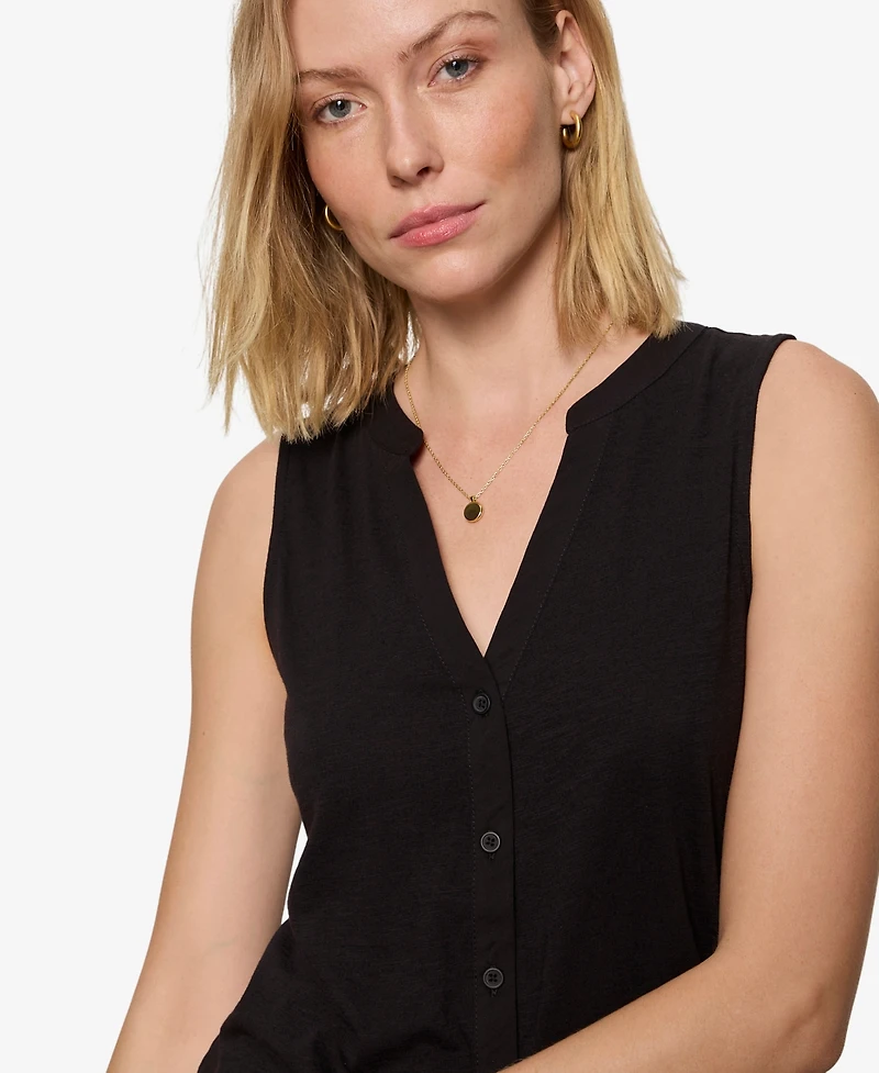 Sanctuary Petite All Set Button-Front Sleeveless V-Neck Tank Top