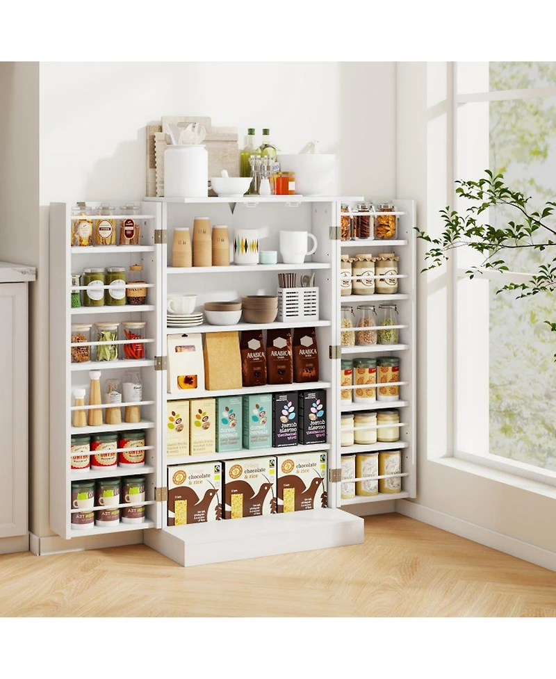 Gouun 41 in Tall Kitchen Pantry Cabinet with Adjustable Shelves and Side Door Storage