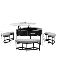 Rainsken Modern Round Lift-Top Coffee Table with Hidden Storage and 3 Ottoman, Nesting Center Set for Living Room Office