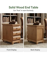Tribesigns Solid Wood End Table Set of 2, 3 Drawers Narrow Sofa Side Table with Finished Back, Rustic Slim Nightstand Bedside Table