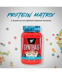 Bsn Syntha-6 Premium Protein Powder with 6g of Fiber, Whey Protein, Micellar Casein, Milk Protein Isolate Blend, 5g Fat, Fruity Cereal, 28 Servings