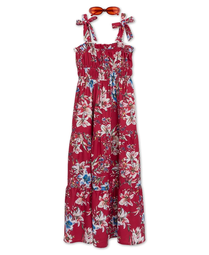Speechless Girls' 7-16 Floral Printed Maxi with Straps Dress Sunglass
