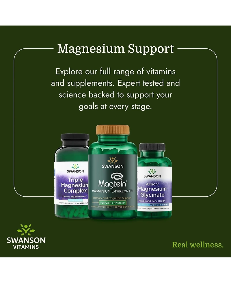 Swanson Triple Magnesium 400mg 300 Capsules Complex Supplement with Citrate, Oxide and Aspartate for Bone Health and Optimal Absorption