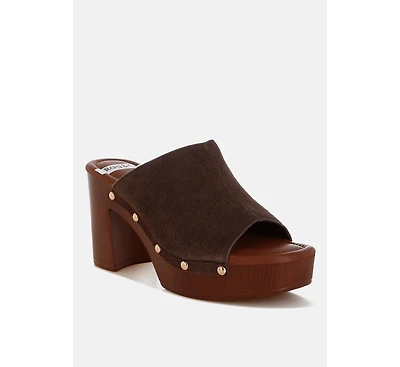 Rag and Co Womens Masaki Soft Suede Leather Wooden Clogs