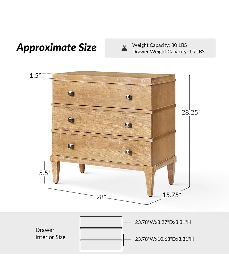Hulala Home Taesan Transitional 28'' W 3-Drawer End Table with Charging Station