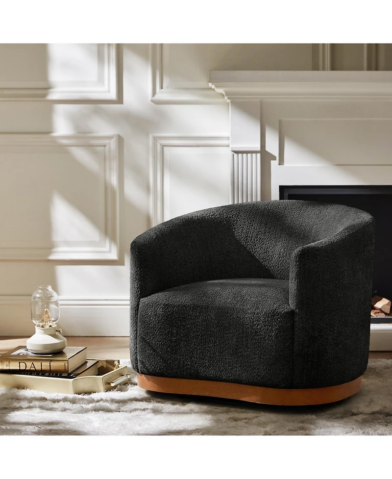 Hulala Home Berklie 31.5"W Modern Boucle Chenille Swivel Barrel Armchair with Ergonomic Backrest