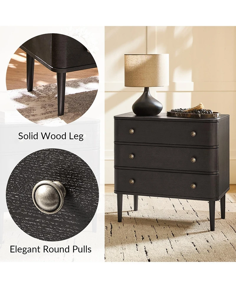 Hulala Home Cridford Modern 3-Drawer End Table and Curved Body with Solid Wood Legs Built-in Outlet