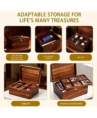 Yigii Large Wooden Storage Box with Adjustable Tray Removable Divider Keepsake Organizer for Trinkets Photos Gifts