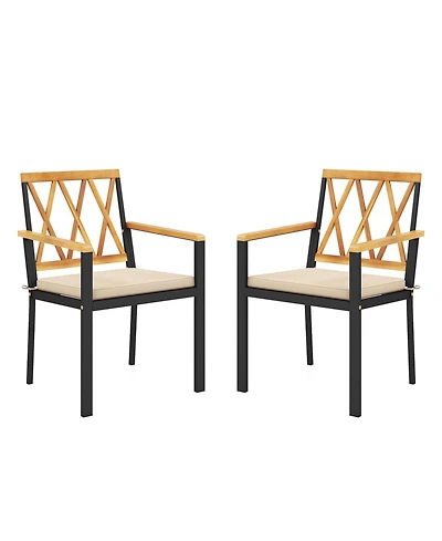 Gymax Patio Dining Chairs Set of Metal Outdoor Chairs w/ Removable Padded Cushions