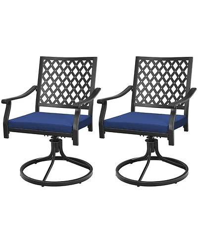 Gymax 2PCS Patio Swivel Dining Chairs Lattice Rocker Cushioned Armrest