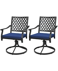 Gymax 2PCS Patio Swivel Dining Chairs Lattice Rocker Cushioned Armrest