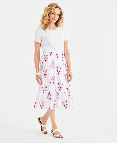 Style & Co Women's Printed Cotton Pull-On Midi Skirt, Macy's Exclusive