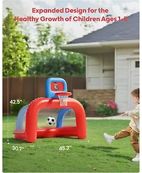Qpau 2-in-1 Inflatable Toddler Basketball Hoop and Soccer Goal Set, Indoor Outdoor Sports Center Toys
