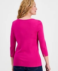 Style & Co Women's Pima Cotton 3/4-Sleeve Boat-Neck Top, Created for Macy's