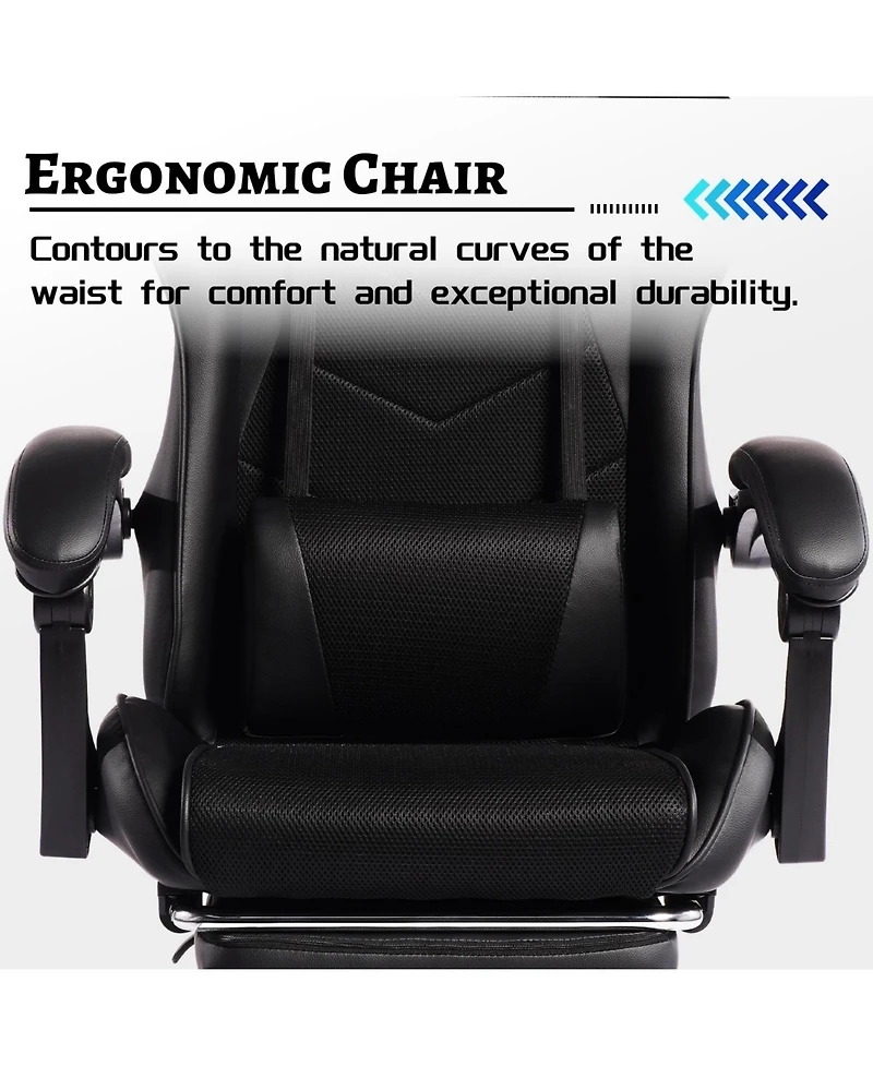 Flynama Massage Gaming Chair with Footrest,Pu Ergonomic E-Sports Chair