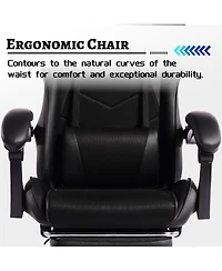 Flynama Massage Gaming Chair with Footrest,Pu Ergonomic E-Sports Chair
