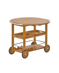 Flynama Outdoor Acacia Wood Bar Cart with Foldable Top and Removable Trays