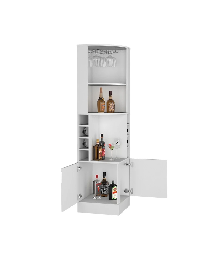 Flynama Beijing Corner Bar Cabinet with Glass Rack and 8 Racks