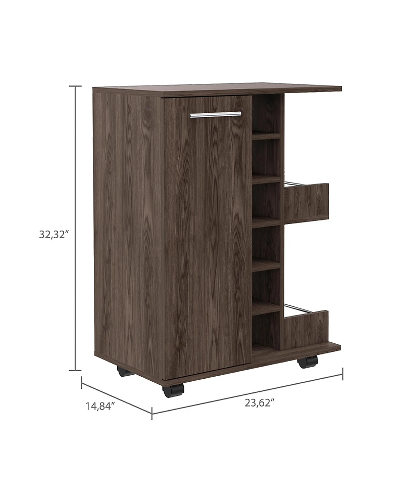 Flynama Dark Walnut 2-Shelf 6-Bottle Bar Cart with Division