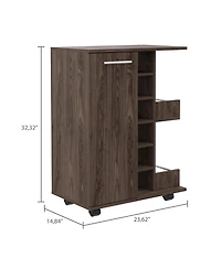 Flynama Dark Walnut 2-Shelf 6-Bottle Bar Cart with Division