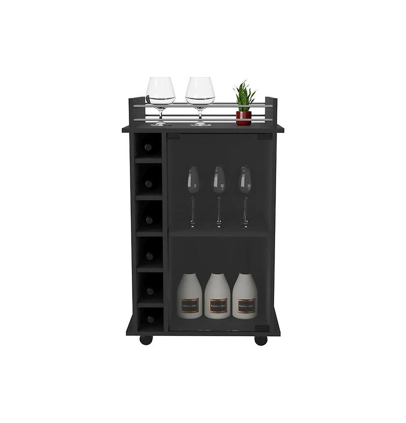 Flynama Glass Door Bar Cart with 2 Shelves, 6 Cubbies and Locking Casters