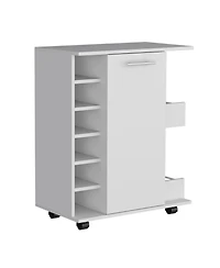 Flynama 4-Wheel Bar Cart with 6 Bottle Racks, 2 Side Shelves and Wood Door Storage