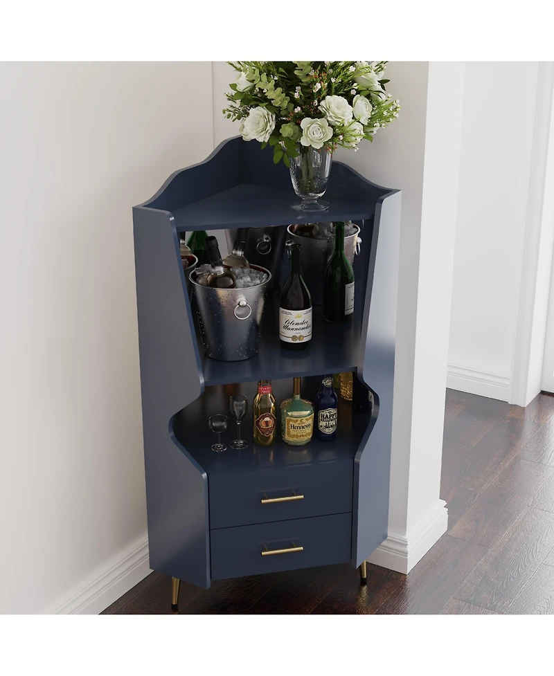 Flynama Corner Bar Cabinet 50" H with 15 Cabinets, 3 Drawers Finish