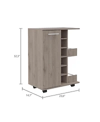 Flynama Bar Cart with 1 Cabinet, 1 Shelf with Casters Oak Finish