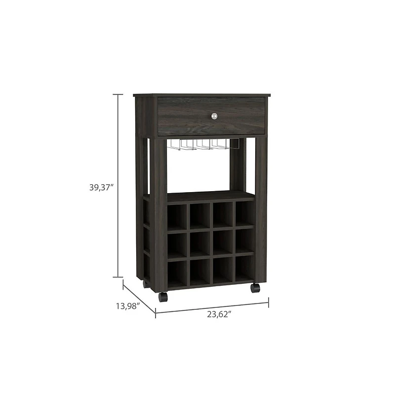 Flynama Espresso Bar Cart with 12 Built-in Rack, 8-Glass Rack and Spacious Drawer