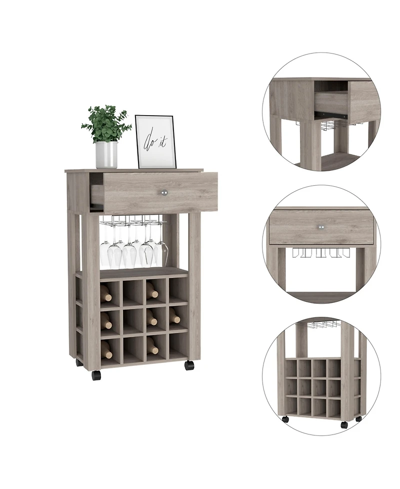 Flynama Light Bar Cart with 12 Built-in Wine Rack, 8-Glass Rack and Spacious Drawer