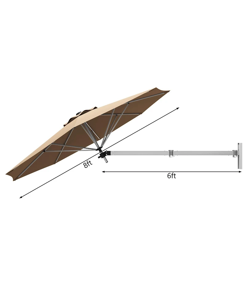 Gouun 8 ft Wall-Mounted Telescopic Folding Patio Umbrella with Adjustable Pole
