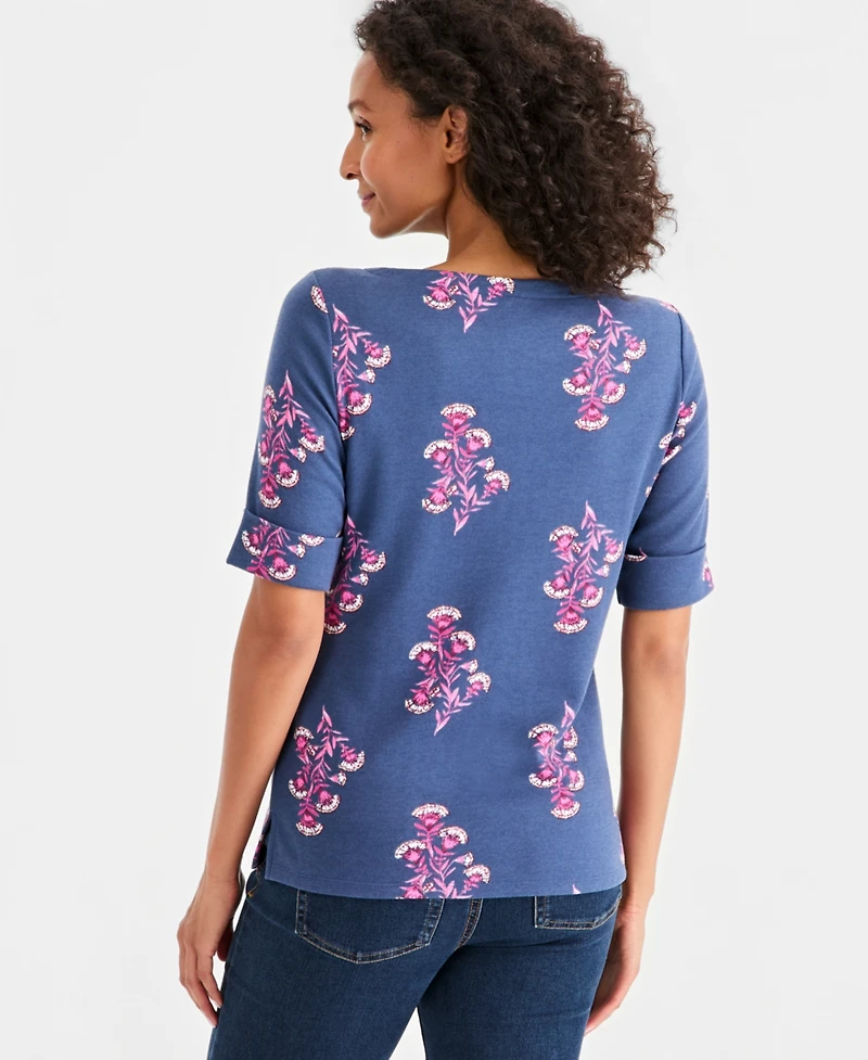 Style & Co Petite Printed Boat Neck Short-Sleeve Top, Macy's Exclusive