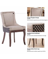 Rainsken Extra Large Side Dining Chairs Set of 2, Fabric Upholstered Kitchen with Nail Head Decoration and Solid Wood Legs for Room