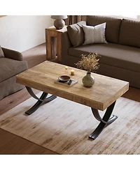 Tribesigns 47" Coffee Table, Rectangle Center Table for Living Room, Industrial Modern Living Room Table, Wood Coffee Table with Curved Cross Legs