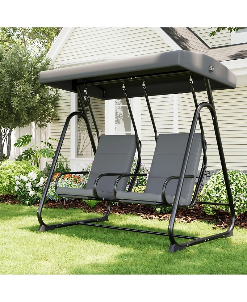 Homfan 2 Person Patio Swing with Adjustable Canopy, Removable Cushions, Heavy Duty Steel Frame, Weather Resistant Design