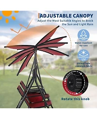 Homfan 2-Person Outdoor Canopy Swing Chair with Built-In Cooler, Cup Holders and Pivot Table, Heavy-Duty Steel Frame Patio Swing