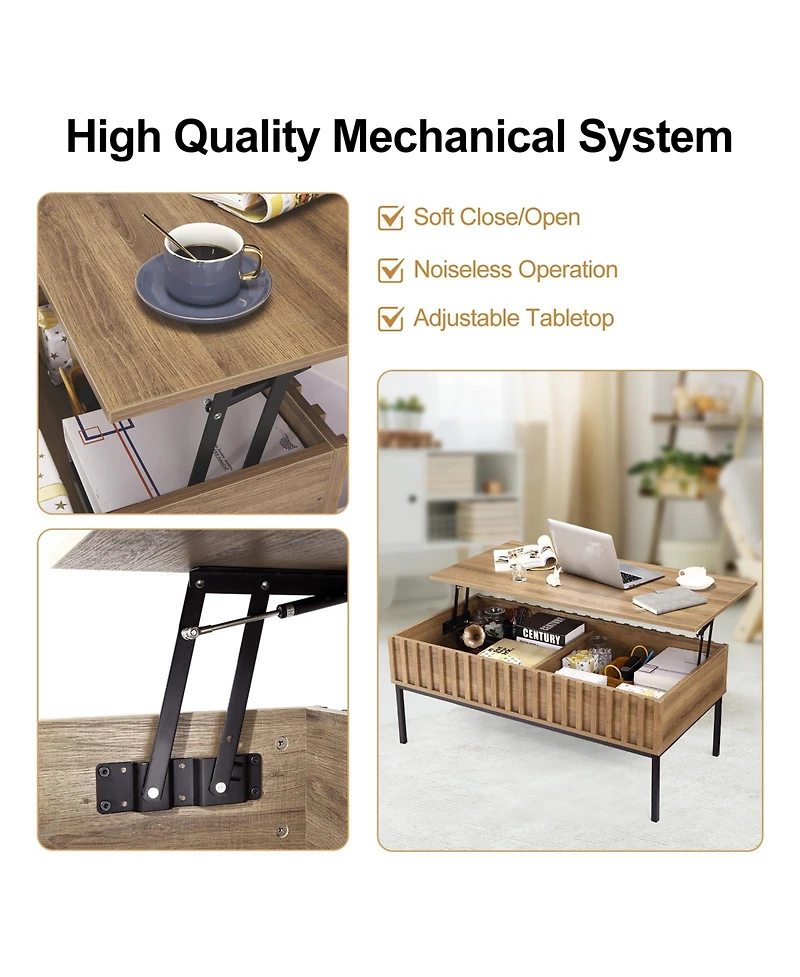 Homfan Lift Top Coffee Table with Storage, Wooden Center Table with Hidden Storage Compartment, Farmhouse End Table for Living Room, Office, Home
