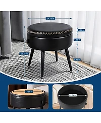 Homfan Modern Storage Ottoman and Vanity Stool, Synthetic Leather Round Seat, 330 lb Capacity Steel Legs, Multi-Functional Footrest and Bedroom Bench