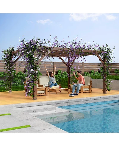 Homfan Premium Solid Cedar Pergola with Retractable Dual-Track Canopy and 6x6 Posts, Heavy-Duty Outdoor Shelter for Patio and Backyard