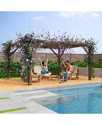 Homfan Premium Solid Cedar Pergola with Retractable Dual-Track Canopy and 6x6 Posts, Heavy-Duty Outdoor Shelter for Patio and Backyard