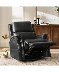 Hulala Home Felisa Traditional Swivel Rocker Manual Genuine Leather Recliner